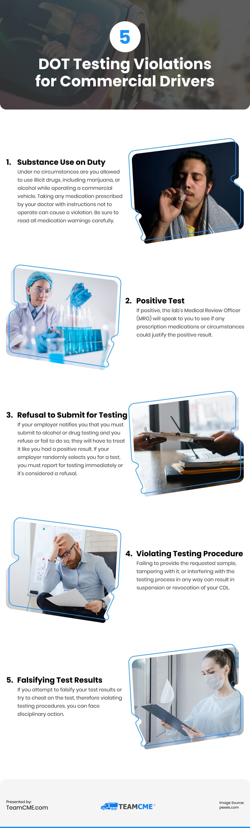 5 DOT Testing Violations for Commercial Drivers Infographic